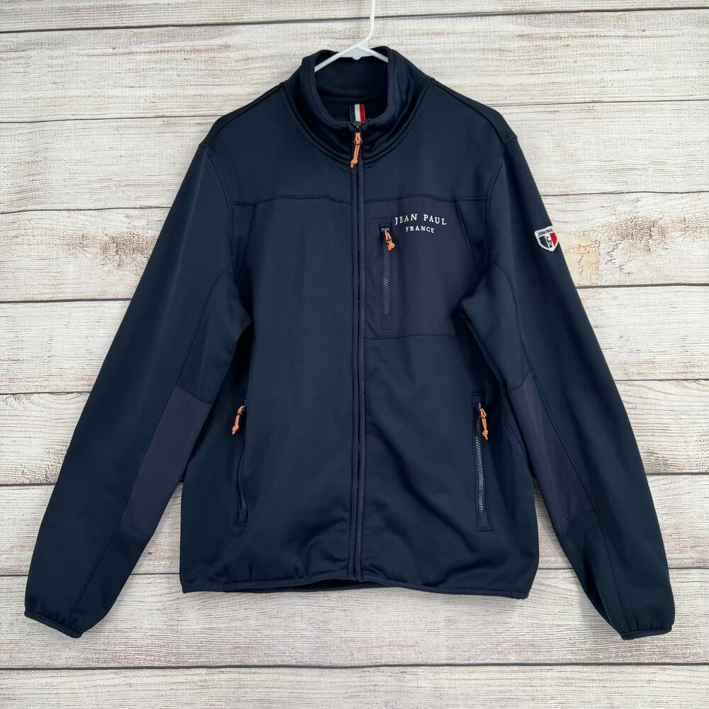 Jean Paul France Full Zip Fleece Jacket Womens Medium Navy Blue Embroidered